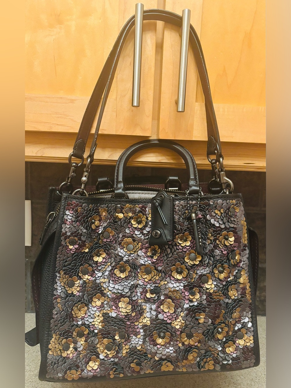 COACH Rogue 1941 with tea rose appliqué- Leather Satchel